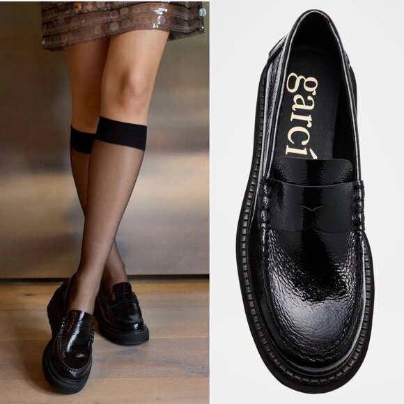 Pedro Garcia Sloan Platform Penny Loafers EU 39 9 Black Patent Leather NEW $660 - Picture 2 of 16